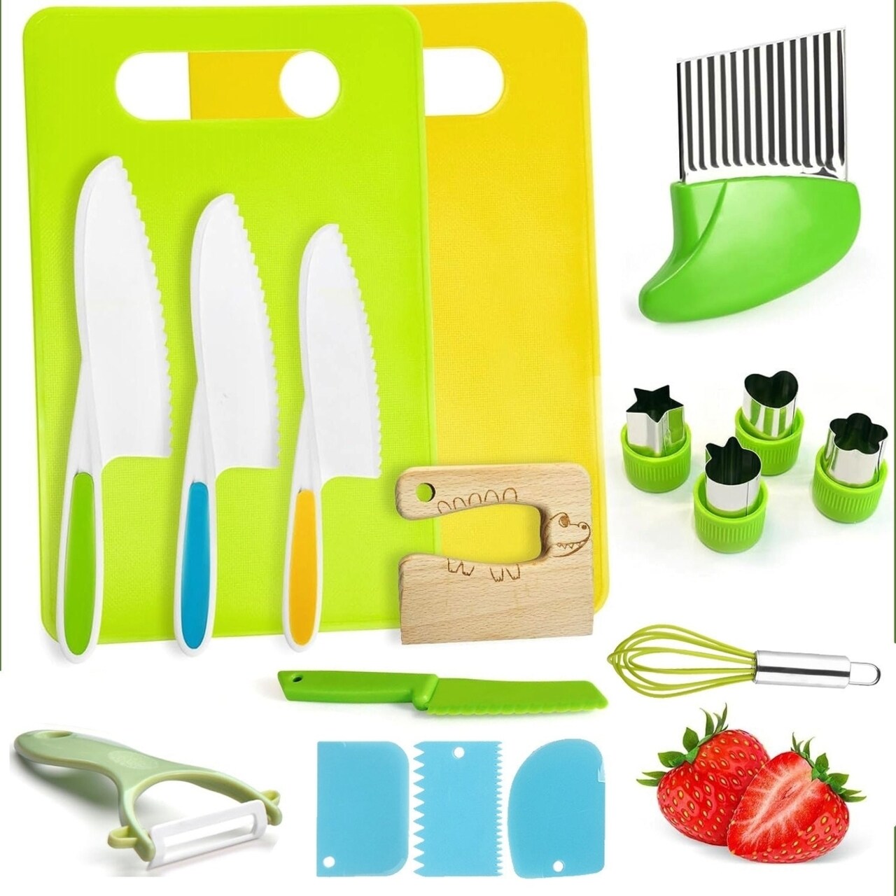 17Pcs Montessori Kitchen Tools Toddlers-Kids Cooking Sets Real-Toddler Safe Knives Set Kitchen Cookware Baking Toy Sets